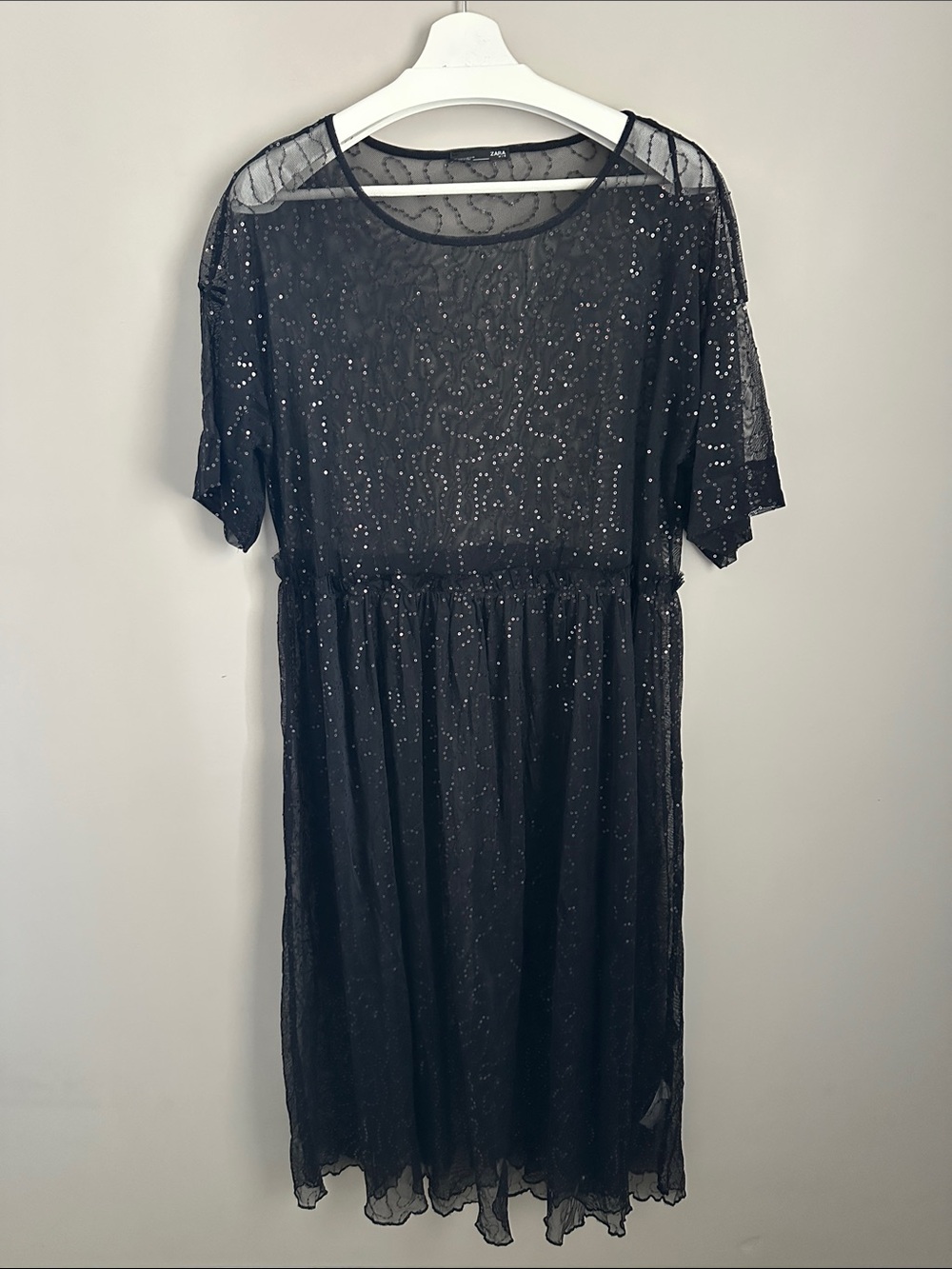 Zara Black Sequined Sheer Midi Dress
